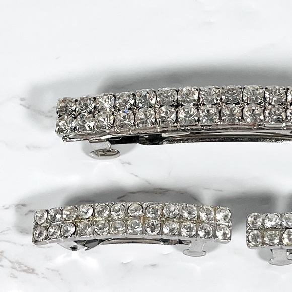3 Piece Silver Crystal Hair Barrettes - Picture 2 of 8